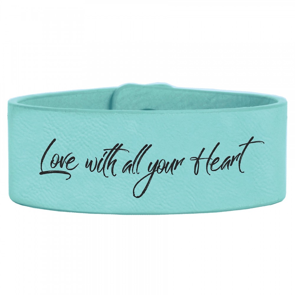 Custom Imprinted 9.5" x 1" Teal Leatherette Cuff Bracelet Custom Imprinted 9.5" x 1" Teal Leatherette Cuff Bracelet