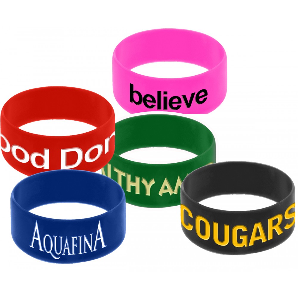 Logo Branded 1" Wide Solid Color Silicone Wristband w/Silkscreened Imprint