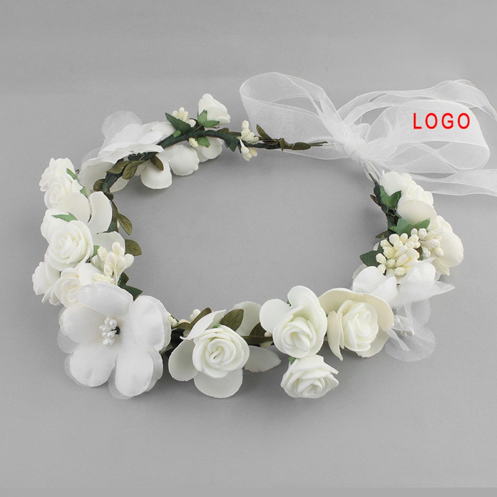 Custom Printed Dream Floral Crown with Ribbon Garland For Women And Girls