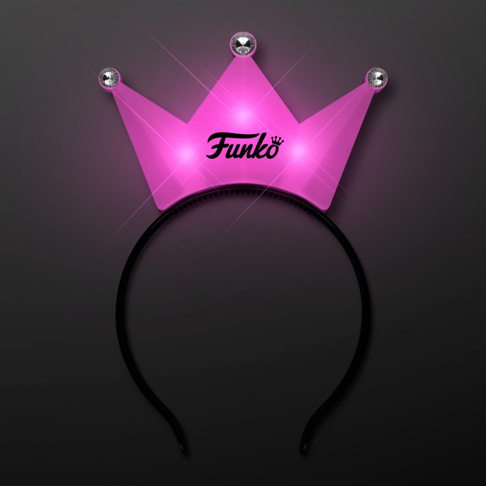 Custom Printed LED Pink Crown Tiara Headbands, Princess Party Favors