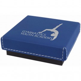 Custom Printed Blue/Silver Medal Box with Laser Engraved Leatherette Lid (3 1/2" x 3 1/2")