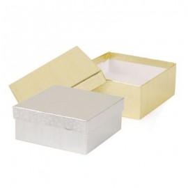 Logo Branded Gold & Silver Foil Jewelry Box (3 1/2" x 3 1/2" x 1 1/2")  Logo Branded Gold & Silver Foil Jewelry Box (3 1/2" x 3 1/2" x 1 1/2")