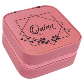 Custom Imprinted Faux Leather Travel Jewelry Box, Pink, 4x4"