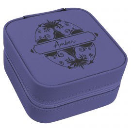 Custom Imprinted Faux Leather Travel Jewelry Box, Purple, 4x4"  Custom Imprinted Faux Leather Travel Jewelry Box, Purple, 4x4"