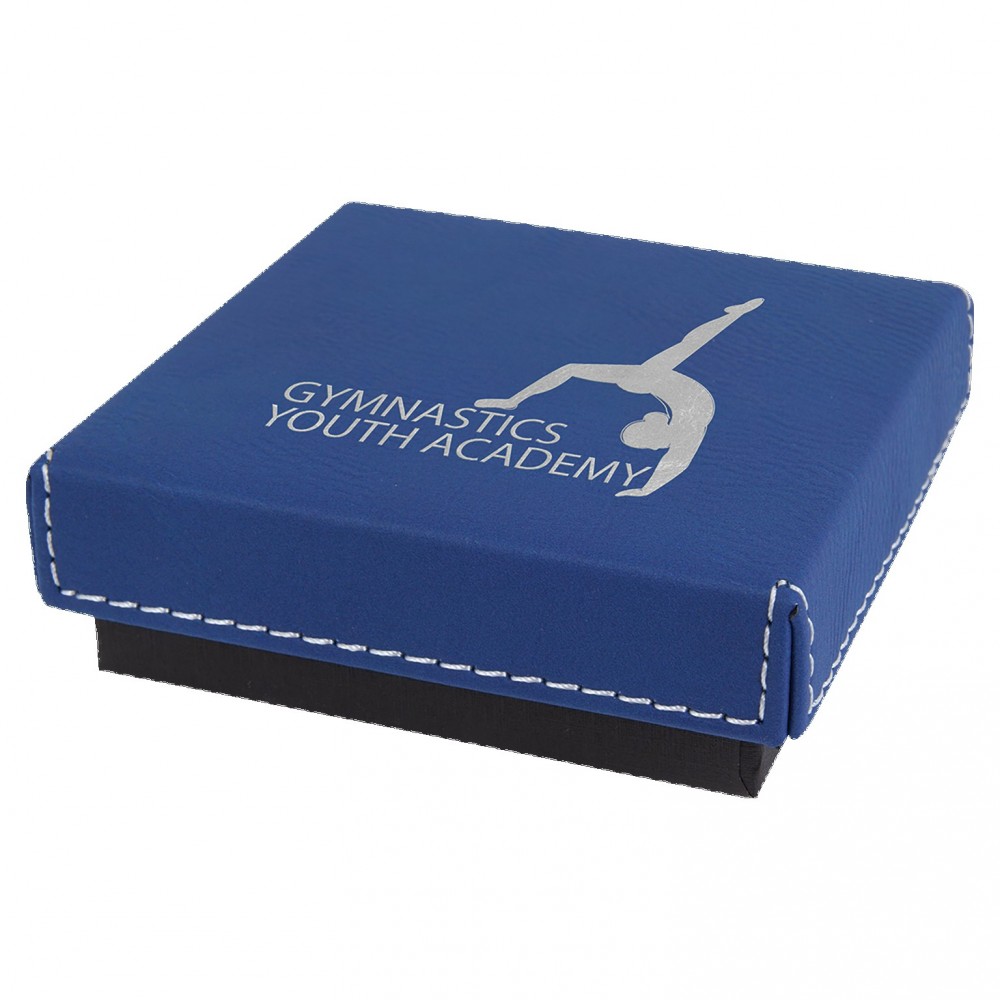 Engraved Faux Leather Gift Box, Blue, 3 1/2"(L) x 3 1/2"(W) x 1"(H) Logo Branded