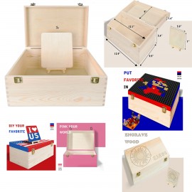 Custom Imprinted 2.9x 9.9 x 6.8 Inches Unfinished Wood Box with Hinged Lid  Custom Imprinted 2.9x 9.9 x 6.8 Inches Unfinished Wood Box with Hinged Lid