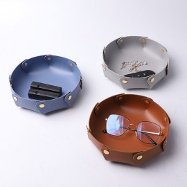 Custom Printed 6 Inch PU Leather Round Storage Box  Custom Printed 6 Inch PU Leather Round Storage Box