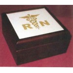 Logo Branded Wood Box w/ 4" Ceramic Tile