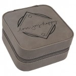 Custom Printed Faux Leather Travel Jewelry Box, Gray, 4x4"
