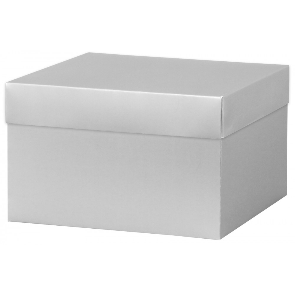 Silver Metallic Deluxe Gift Box w/ Lid - 8 x 8 x 5 Logo Branded Silver Metallic Deluxe Gift Box w/ Lid - 8 x 8 x 5 Logo Branded