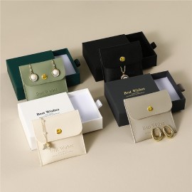 3.5 Inches Drawer Gift Box Cardboard Box with PU Jewelry Pouch Drawer Style Display Kraft Box Custom Printed