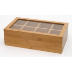 Custom Printed Bamboo 8 Compartment Tea Box w/ Acrylic & Bamboo Lid