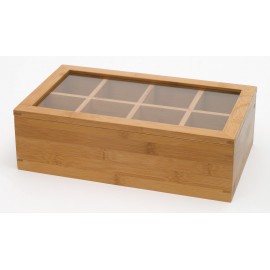 Custom Printed Bamboo 8 Compartment Tea Box w/ Acrylic & Bamboo Lid