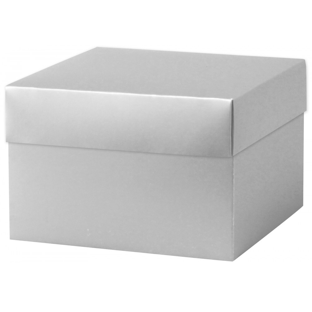 Silver Metallic Deluxe Gift Box w/ Lid - 6 x 6 x 4 Logo Branded Silver Metallic Deluxe Gift Box w/ Lid - 6 x 6 x 4 Logo Branded