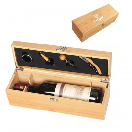 Custom Printed Wooden Wine Box with 4 Wine Accessories Set