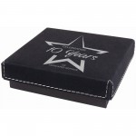 Black/Silver Medal Box with Laser Engraved Leatherette Lid (4" x 4") Custom Printed