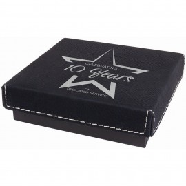 Black/Silver Medal Box with Laser Engraved Leatherette Lid (4" x 4") Custom Printed  Black/Silver Medal Box with Laser Engraved Leatherette Lid (4" x 4") Custom Printed