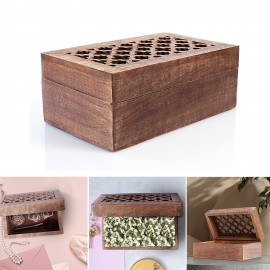 Logo Branded 7.5 x 4.5 x 3 Inch Wood Keepsake Box with Hinged Lid