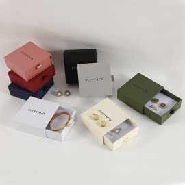 3.5" Lichee Pattern Jewelry Gift Box Cardboard Box with Sponge Filled Drawer Package Box Custom Printed