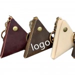 Custom Printed Triangle Leather Coin Change Pouch With Keychain