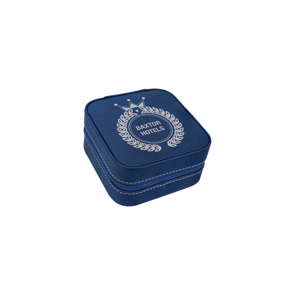 Blue/Silver Leatherette Travel Jewelry Box Custom Printed