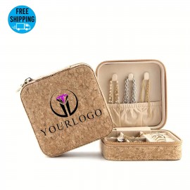 Logo Branded Multfuncitional retro portable travel cork Jewelry storage case/box