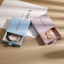3.7" Saffiano Texture Jewelry Gift Box Cardboard Box with Lid Drawer Style Display Kraft Box Custom Imprinted
