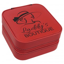 Faux Leather Travel Jewelry Box, Red, 4x4" Custom Printed  Faux Leather Travel Jewelry Box, Red, 4x4" Custom Printed