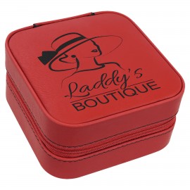 Faux Leather Travel Jewelry Box, Red, 4x4" Custom Printed