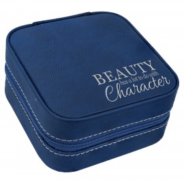 Custom Printed Faux Leather Travel Jewelry Box, Blue, 4x4"