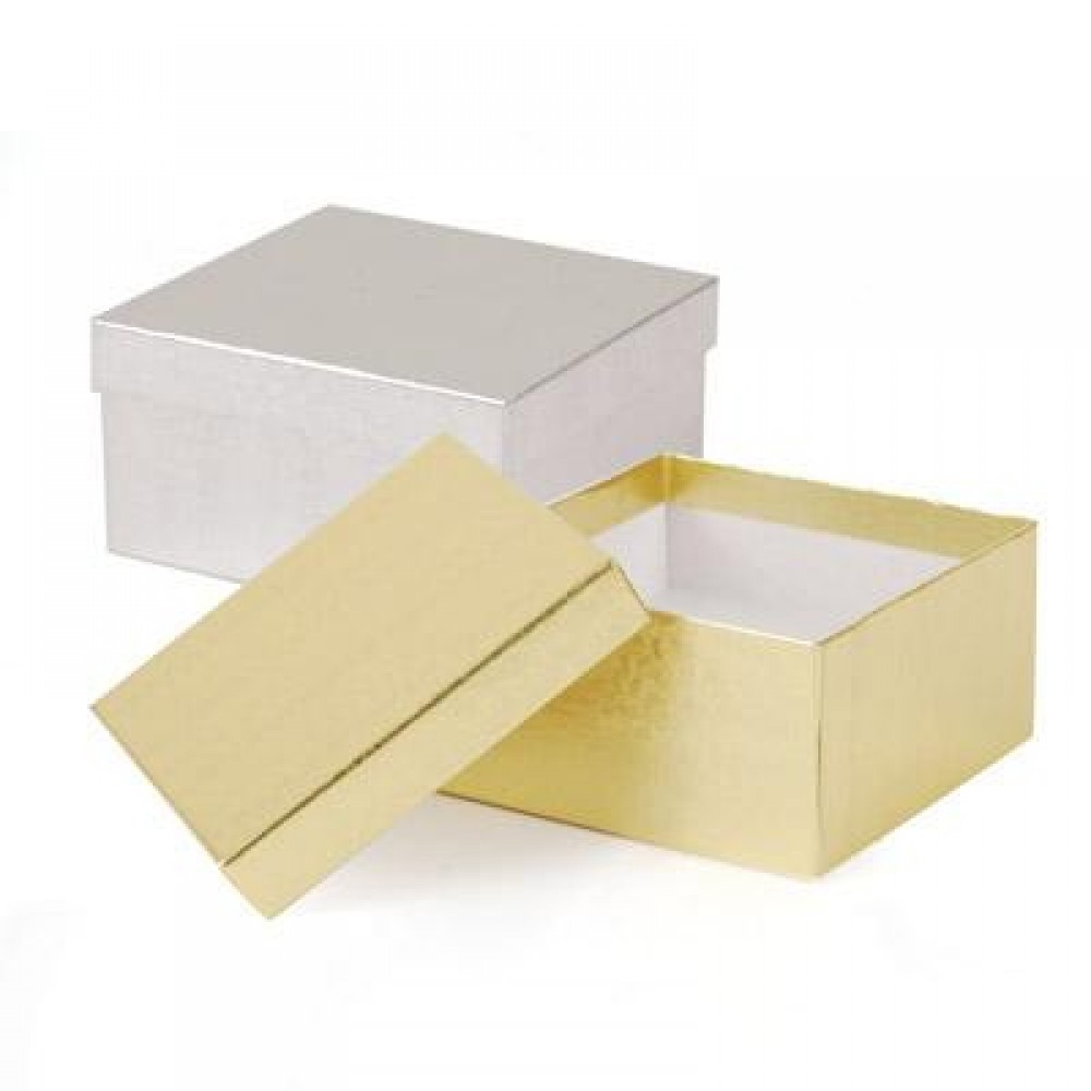 Gold & Silver Foil Jewelry Box (3 1/2" x 3 1/2" x 1 7/8") Custom Imprinted