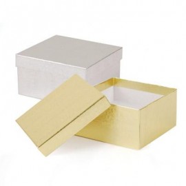 Gold & Silver Foil Jewelry Box (3 1/2" x 3 1/2" x 1 7/8") Custom Imprinted  Gold & Silver Foil Jewelry Box (3 1/2" x 3 1/2" x 1 7/8") Custom Imprinted