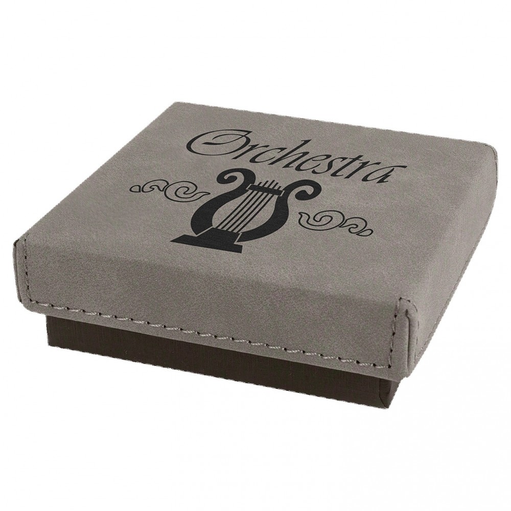 Custom Imprinted Engraved Faux Leather Gift Box, Gray, 3 1/2"(L) x 3 1/2"(W) x 1"(H)