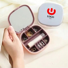 Mini Travel Jewelry Box Rings Earrings Organizer With Mirror Logo Branded  Mini Travel Jewelry Box Rings Earrings Organizer With Mirror Logo Branded