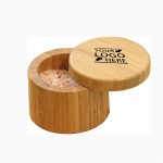 Round Bamboo Salt Box Logo Branded