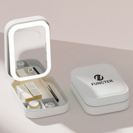 Logo Branded Multifunctional PU Leather Cosmetic Bag with Removable LED Mirror - Travel Makeup Bag
