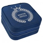 Custom Printed Faux Leather Travel Jewelry Box, Blue, 4x4"