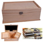 Custom Imprinted 10.25 x 6 x 3.75 Inches Unfinished Wood Jewelry Box with Mirror Removable Compartments