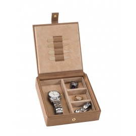 Custom Printed Leather Watch Cufflink Box w/ Suede Interior (6"x5 3/4"x1 1/2")