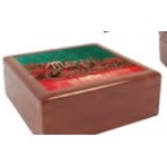 Jewelry Box w/ Sublimation Photo Tile Lid - Golden Oak (6"x6") Logo Branded