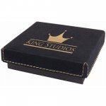 Logo Branded Black/Gold Medal Box with Laser Engraved Leatherette Lid (4" x 4")