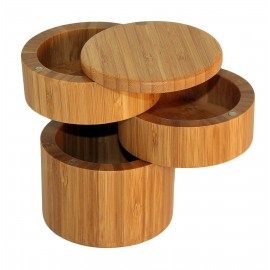 Tiered Triple Bamboo Salt Box w/Magnetic Swivel Lids Logo Branded  Tiered Triple Bamboo Salt Box w/Magnetic Swivel Lids Logo Branded