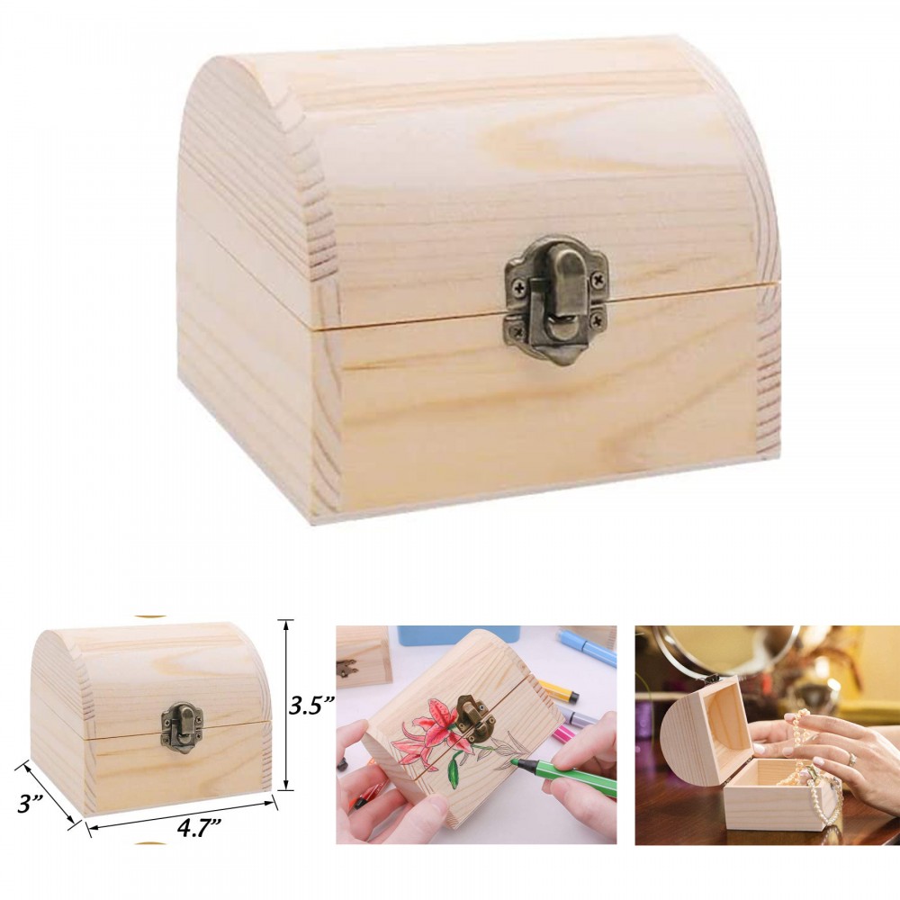 Custom Printed 3 x 4.7 x 3.5 Inches Unfinished Natural Wood Color Wooden Treasure Chests Boxes