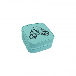 Custom Printed Teal Leatherette Travel Jewelry Box