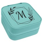 Faux Leather Travel Jewelry Box, Teal, 4x4" Custom Imprinted