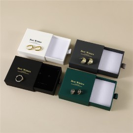 Logo Branded 3.5" Drawer Jewelry Gift Box Cardboard Box with Sponge Filled Drawer Style Display Kraft Box