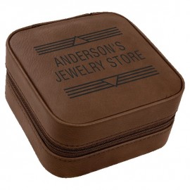 Custom Printed Faux Leather Travel Jewelry Box, Dark Brown, 4x4"