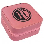 Custom Printed Faux Leather Travel Jewelry Box, Pink, 4x4"