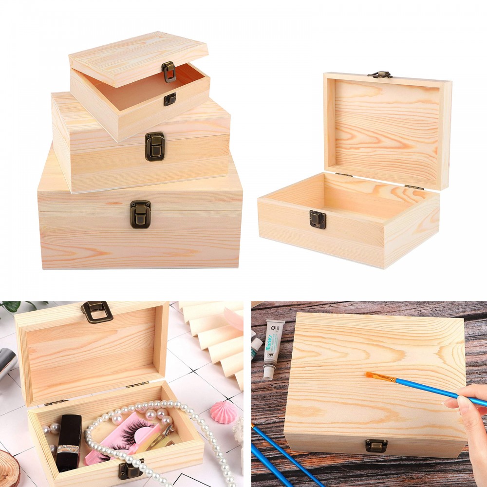 Unfinished Wood Treasure Chest Decorative Wooden Box Custom Printed