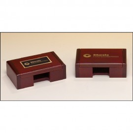 Rosewood-Finish Business Card Box Custom Imprinted